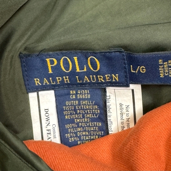 Ralph Lauren POLO Olive Green/Orange Reversible Puffer Vest - Picture 5 of 6